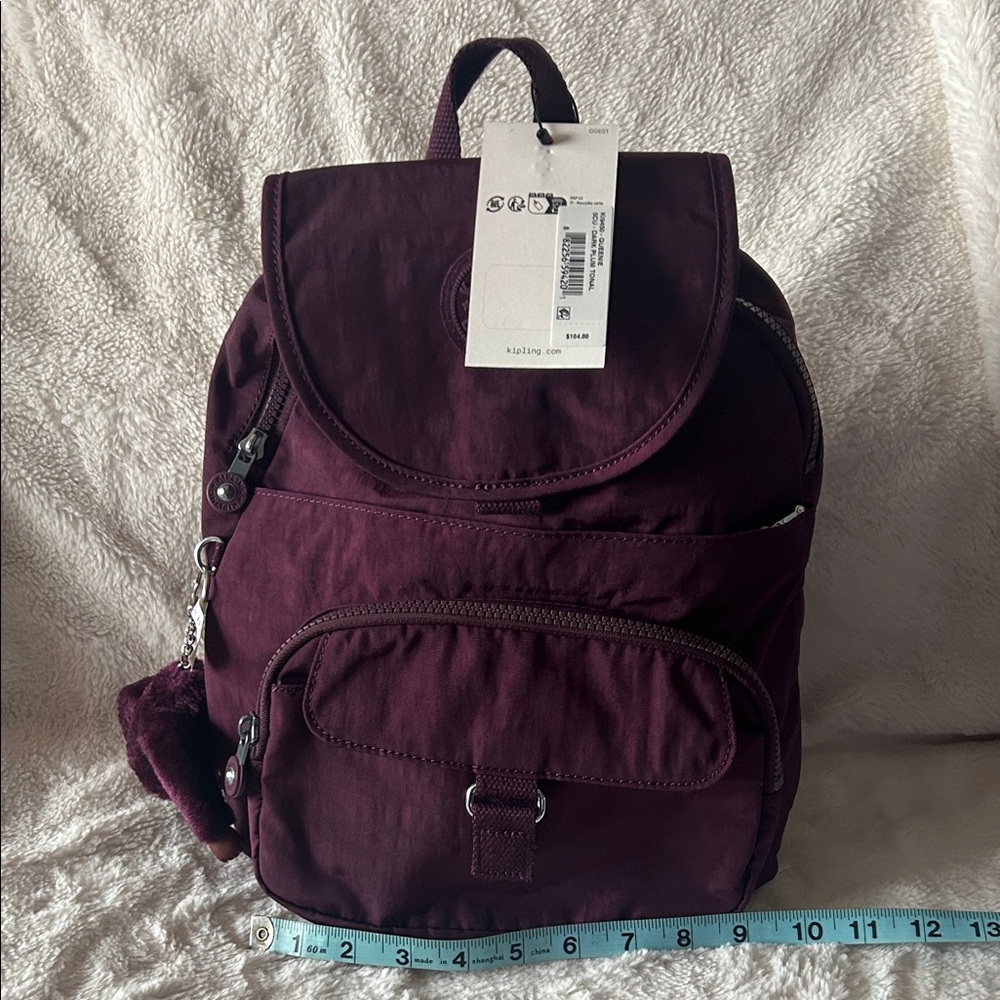 Kipling Queenie Burgundy Backpack with Keychain - Picture 8 of 16